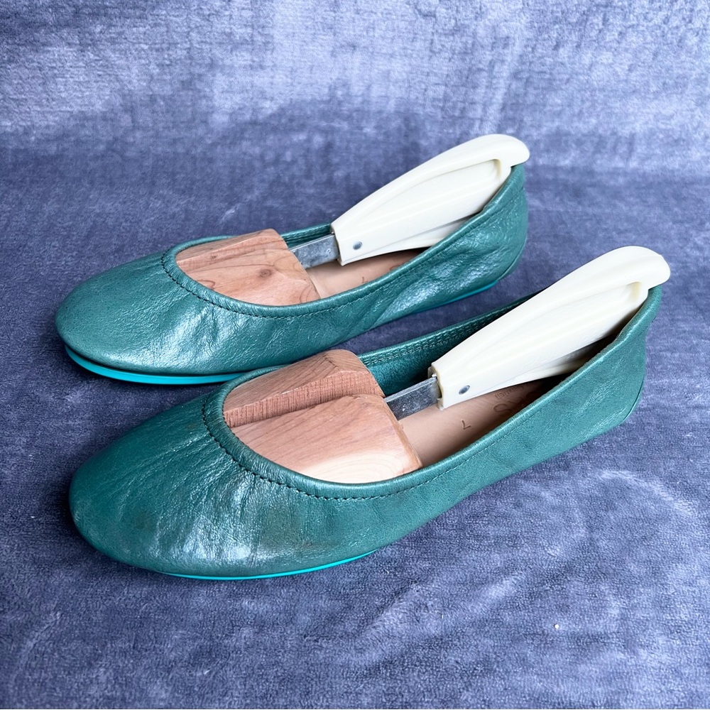 Tieks By Gavriely Flat Shoes Sz 7 Pacific Green Leather Ballet  Flats Foldable - Picture 13 of 17